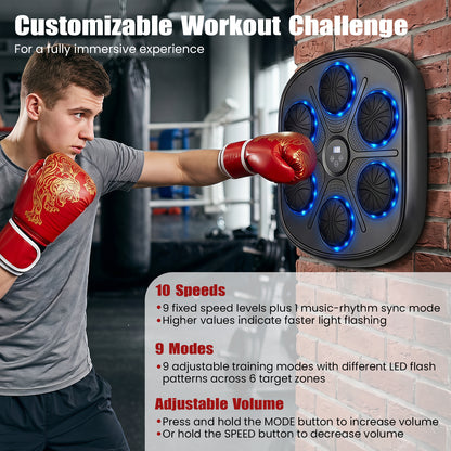 Music Boxing Machine with Gloves and LED Light Targets and Punch Counter