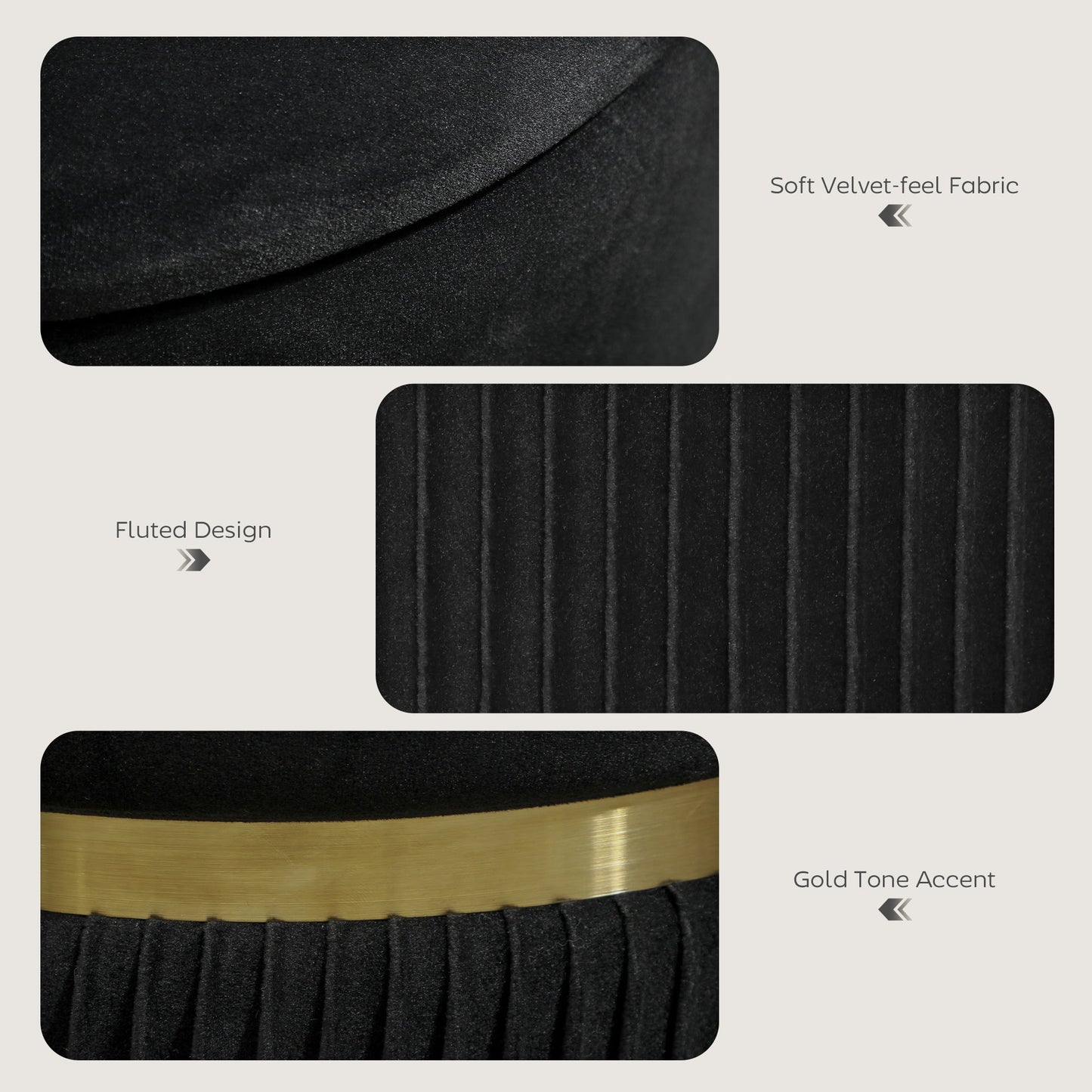 HOMCOM Velvet-Feel Storage Ottoman - Black