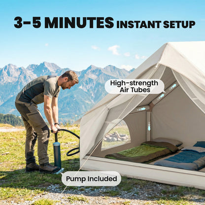 Outsunny Inflatable Tent Waterproof for Camping Blow Up Tent with Pump Carry Bag for 2-4 Person, Beige