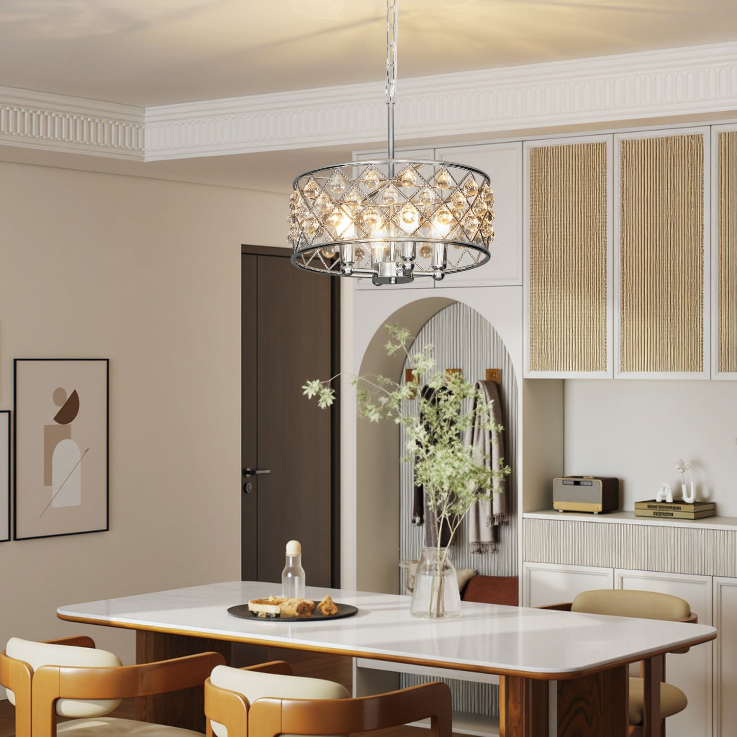 HOMCOM 51 Crystallite Four-Bulb Chandelier - Silver-Tone