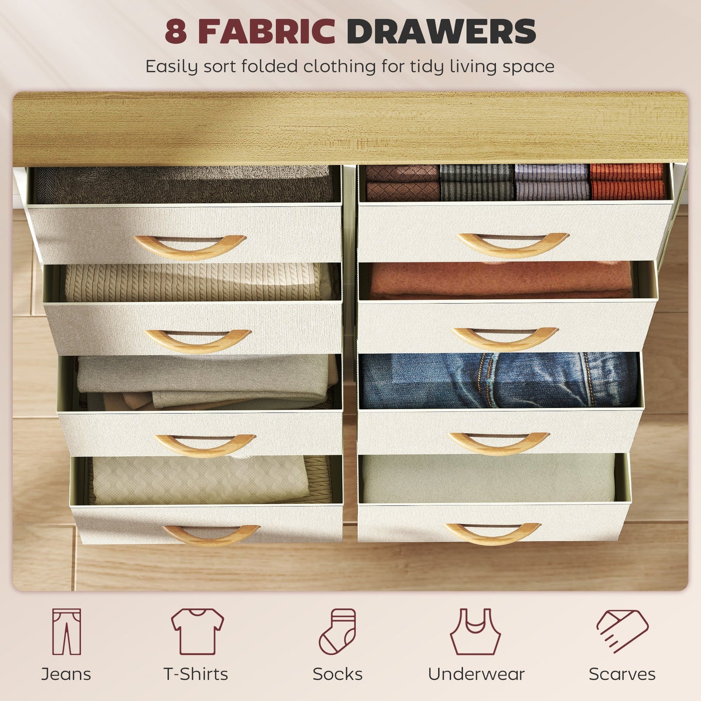HOMCOM Chest of Eight Fabric Drawers - Beige