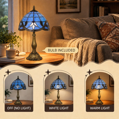 HOMCOM Tiffany Stained Glass Table Lamp, Handmade Antique Bedside Lamp for Bedroom, Living Room, Nightstand, Purple