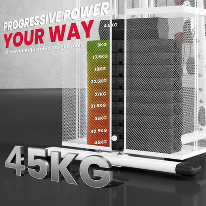 HOMCOM Multifunction Home Gym Weight Training Workout Station Fitness Strength Machine, White