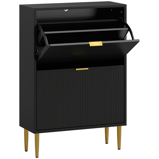 HOMCOM Narrow Shoe Cabinet with 2 Flip Drawers - Black