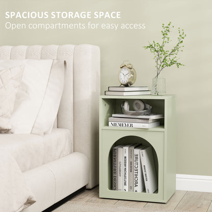 HOMCOM Set of 2 Bedside Tables with 2 Open Compartments - Light Green