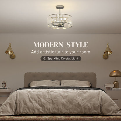 HOMCOM Crystal Ceiling Light Fixture, Semi Flush Mount Modern Crystal Chandelier Ceiling Light for Living Room, Bedroom, Hallway, Dining Room, E14 Base 3-Lights, Bulbs Not Included, Silver Tone