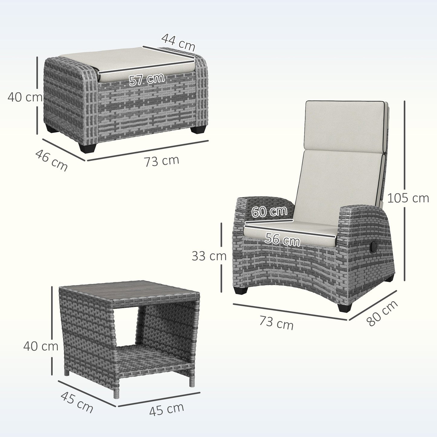 Outsunny 5-Piece Rattan Garden Furniture Set with Cushions - Grey