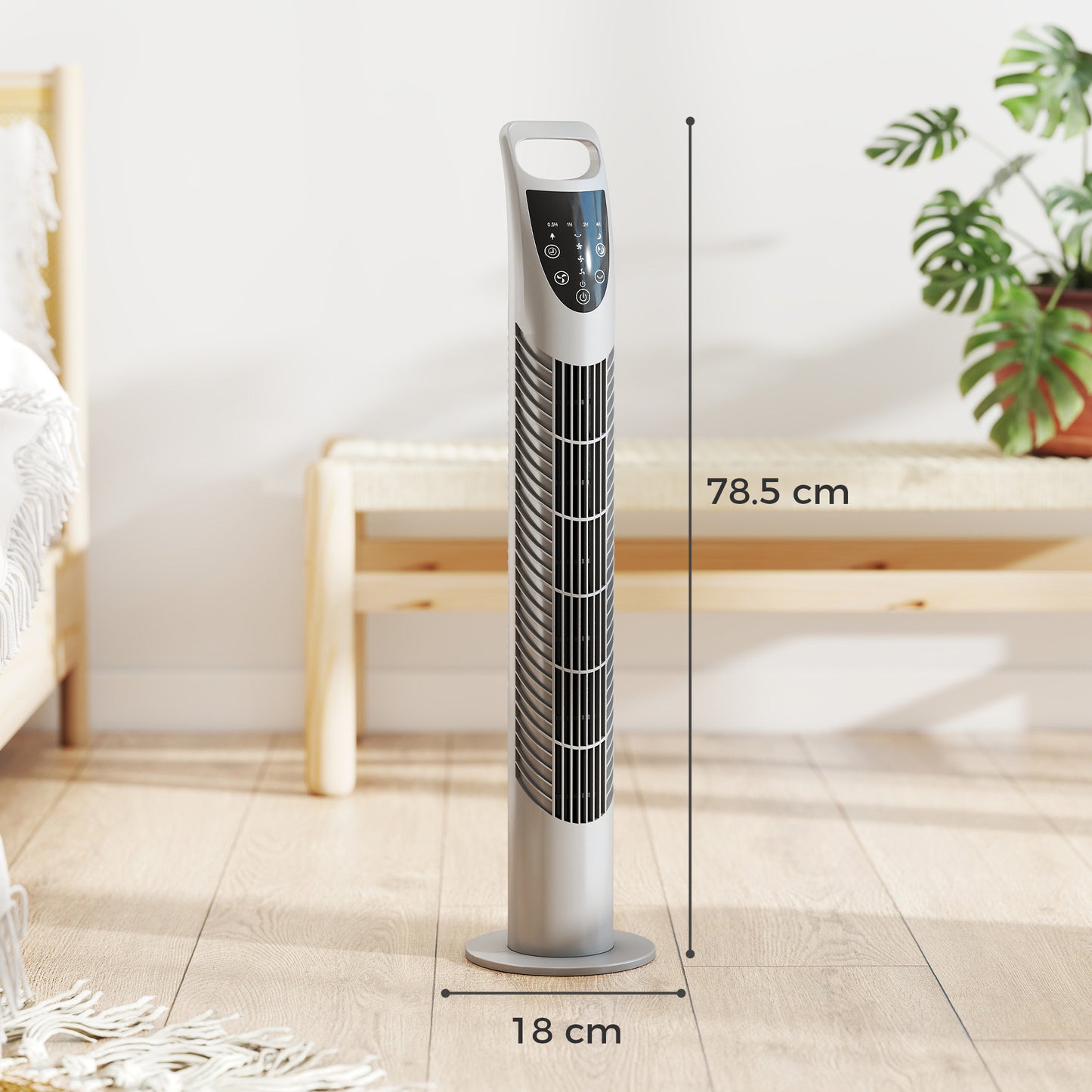 HOMCOM Tower Fan Oscillating 3 Speeds 3 Winds 40W w/ RC Timer Quiet - Grey