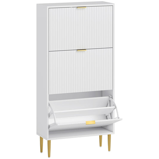 HOMCOM Narrow Shoe Cabinet with 3 Flip Drawers - White