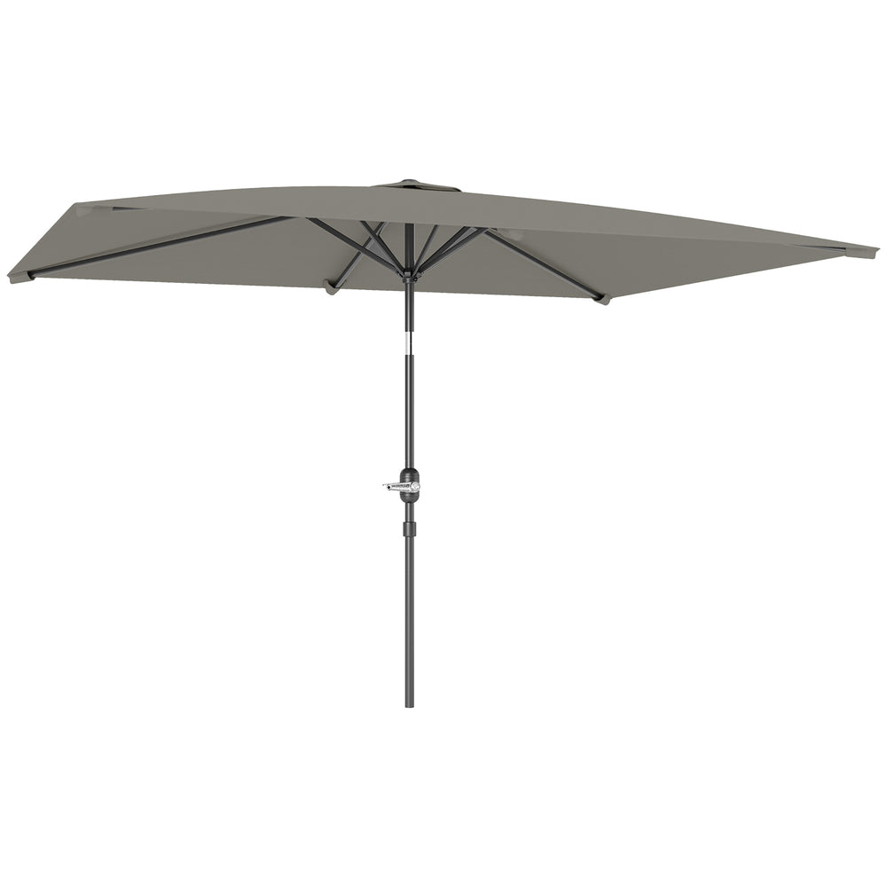 Outsunny 3x2m Garden Parasol Umbrella with Aluminium Pole, Tilt and Crank, Rectangular Outdoor Table Parasol Sun Shade for Patio, Light Grey