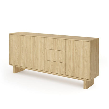 Wooden sideboard with two doors on a white background