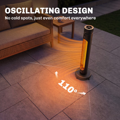 Outsunny 2000 W Electric Infrared Patio Heater, Free Standing Oscillating Outdoor Garden Heater with Knob/Remote Control, Black