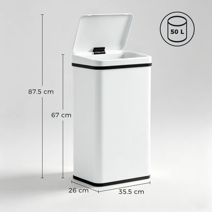 HOMCOM 50L Sensor Bin with Soft-Close Lid, Stainless Steel Automatic Touchless Motion Sensor Kitchen Bin, White