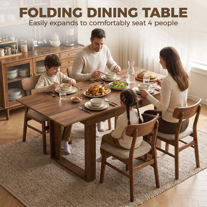 HOMCOM Folding Dining Table Under-Table Storage Extendable Kitchen Table Steel Rail Grey Wood Effect