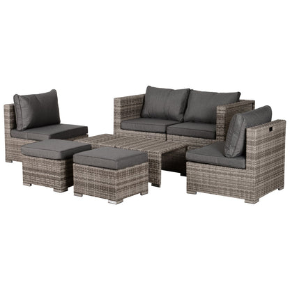 Outsunny 8 Pieces PE Rattan Sofa Set with Cushions, Garden Corner Sofa with 4 Seater Sofa, 2 Footstools and 2 Coffee Table Set, Space-saving Design, No Assembly Required, Grey