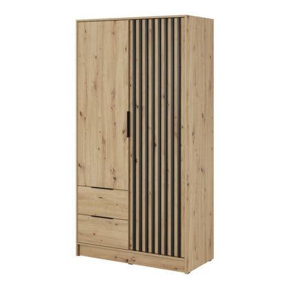Wooden wardrobe with striped design on a white background