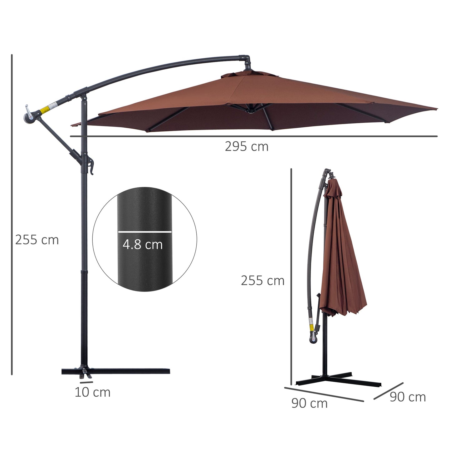 Outsunny Î¦3m Hanging Umbrella Parasol-Coffee
