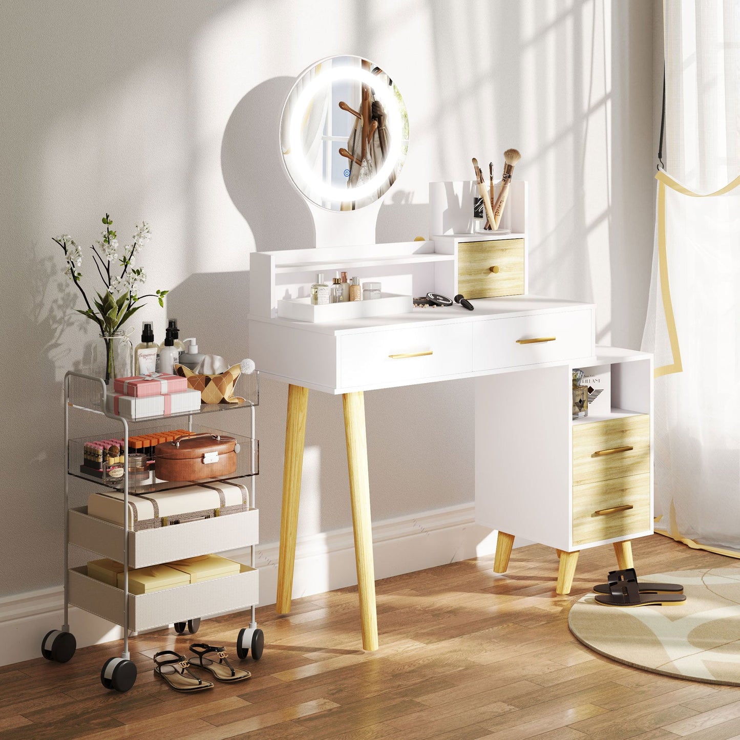 HOMCOM Elegant Dressing Table, with Storage - White