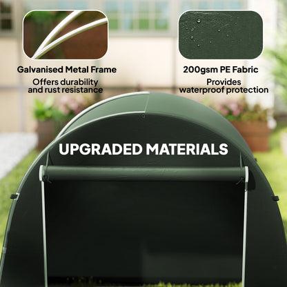 Outsunny 8 x 4 ft Garden Storage Tent, Waterproof Bike Tent with Roll-up Zipper Door and Galvanised Metal Frame, Green