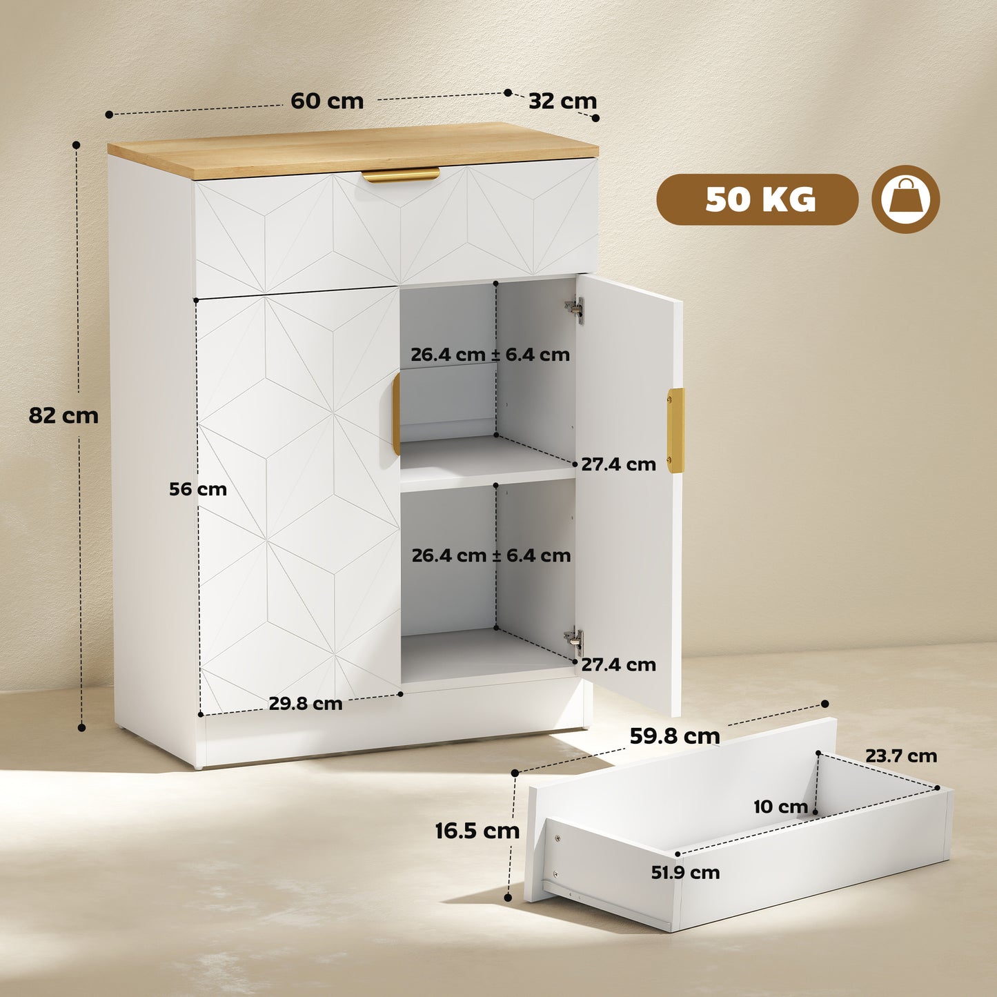 HOMCOM Sideboard Storage Cabinet, Modern Storage Cupboard with Drawer and Adjustable Shelf for Living Room, Kitchen, Dining Room, Entryway, White
