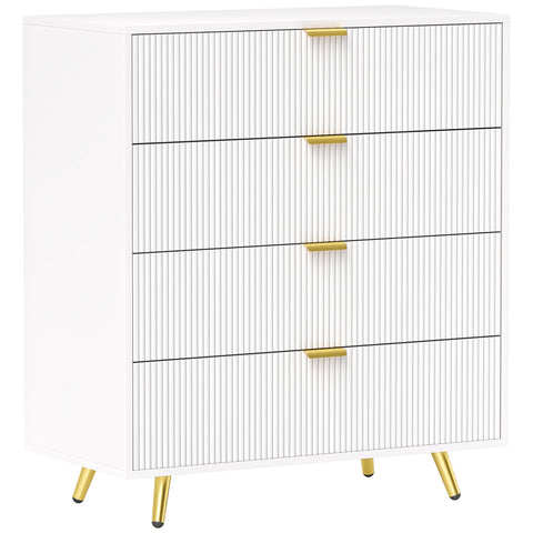 HOMCOM Elegant Four-Drawer Bedside Table - White