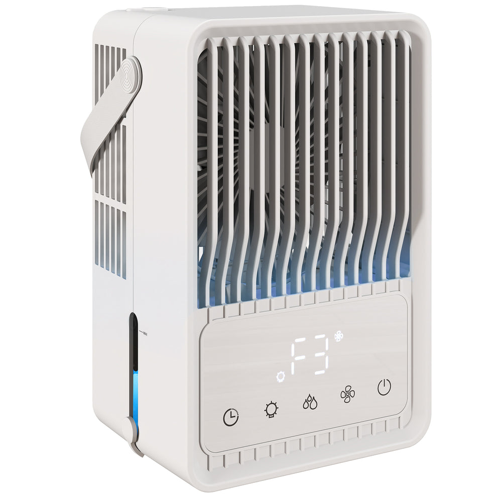 HOMCOM Portable Air Conditioner, 4-in-1 Mini Air Cooler with 3 Wind Speed, 2 Mist Mode, 7 Colour RGB Light, White