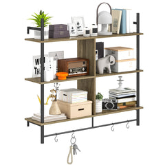 HOMCOM Three-Tier Floating Shelf - Grey Wood Effect