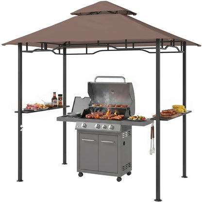 Outsunny 2.5x1.5m (8'x5') Grill Gazebo Canopy, Double Tiered Outdoor BBQ Gazebo Shelter with 2 Side Shelves for Garden, Patio, Barbecue, Picnic, Coffee