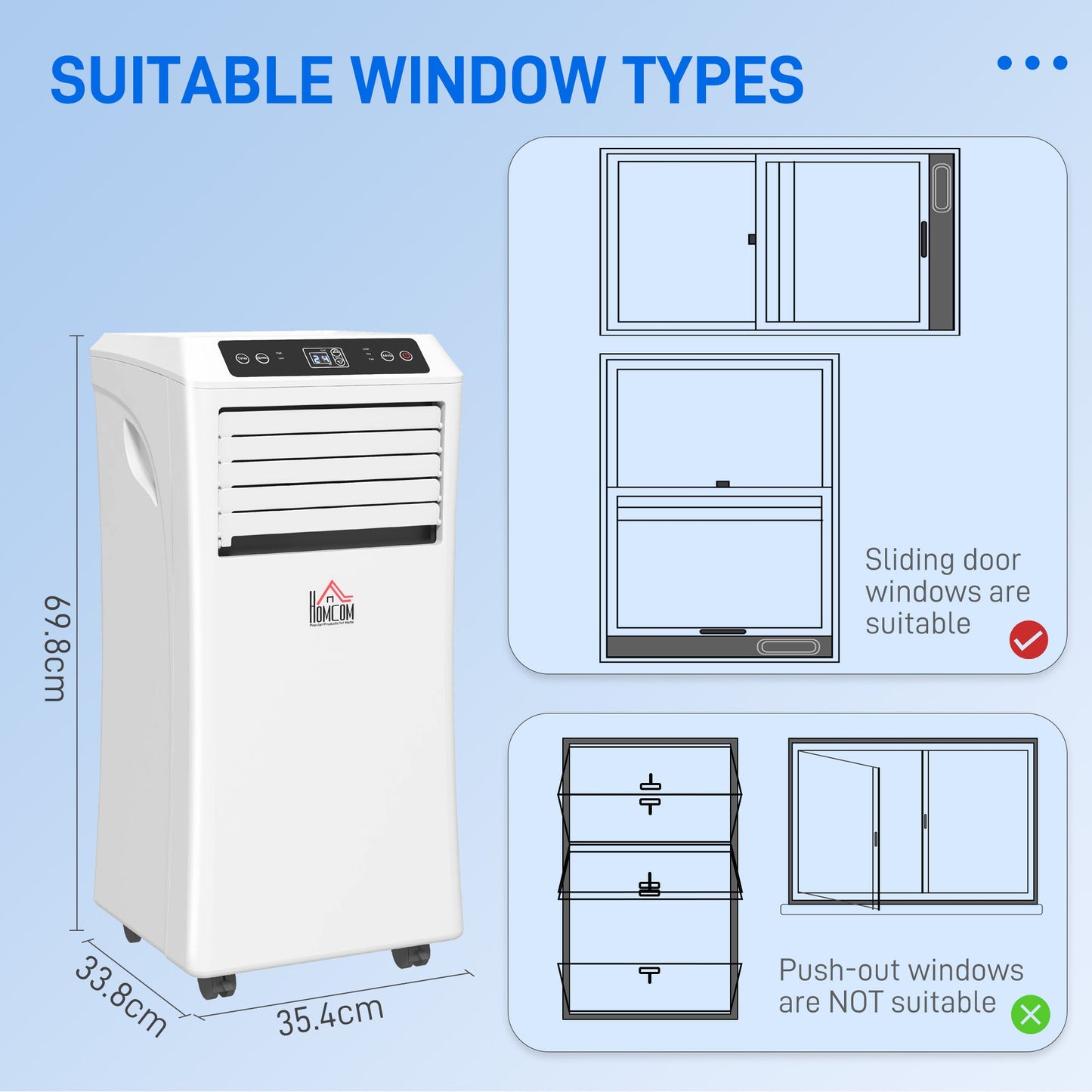 HOMCOM 9000 BTU Air Conditioning Unit, 3-in-1 Portable Air Conditioner, Dehumidifier, Cooling Fan with Remote Control, Digital Display, 2 Speeds, 24H Timer, Window Venting Kit, 18m_