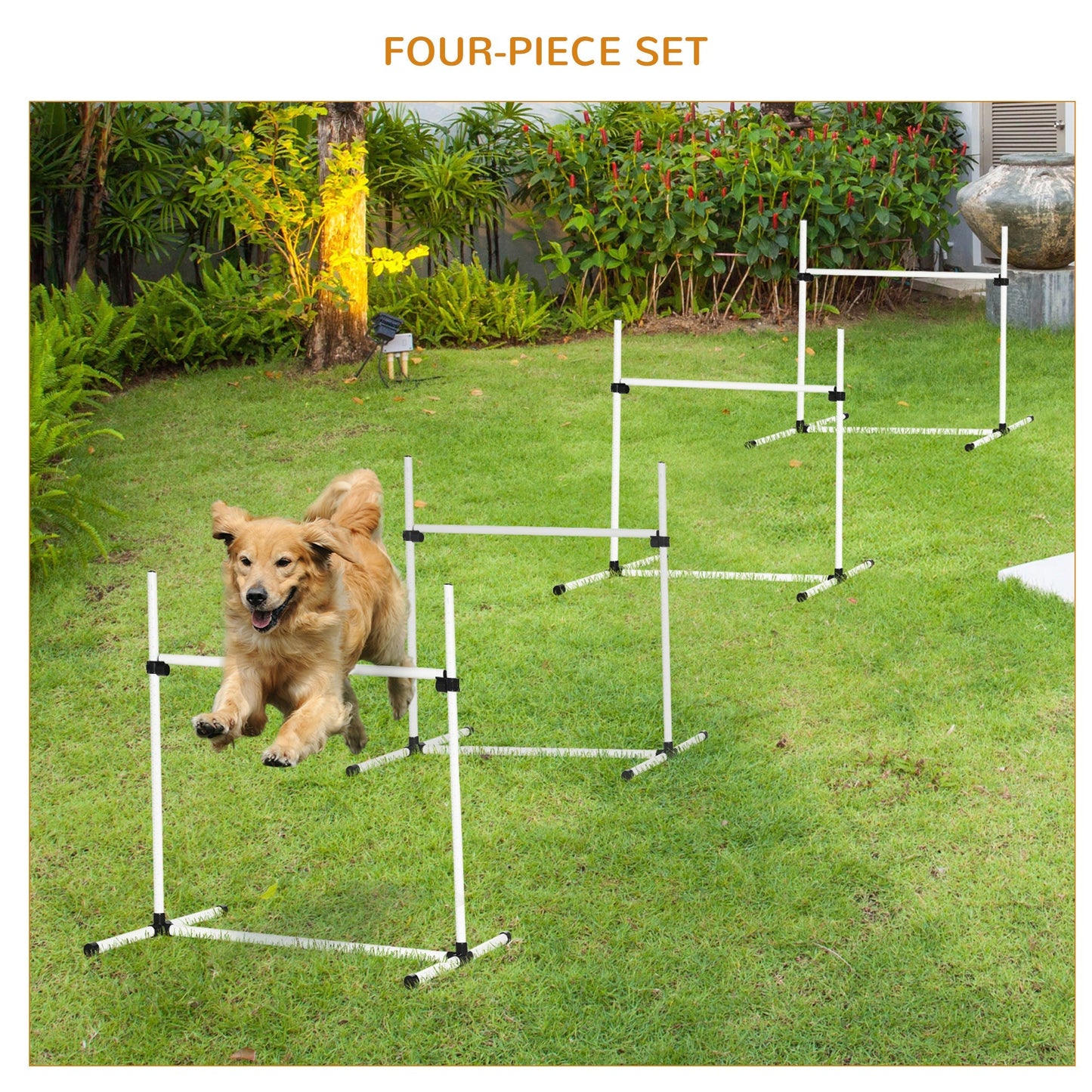 PawHut 4 Pieces Dog Agility Training Equipment, Adjustable Height Jumps Hurdle with Carrying Bag for Outdoor, White