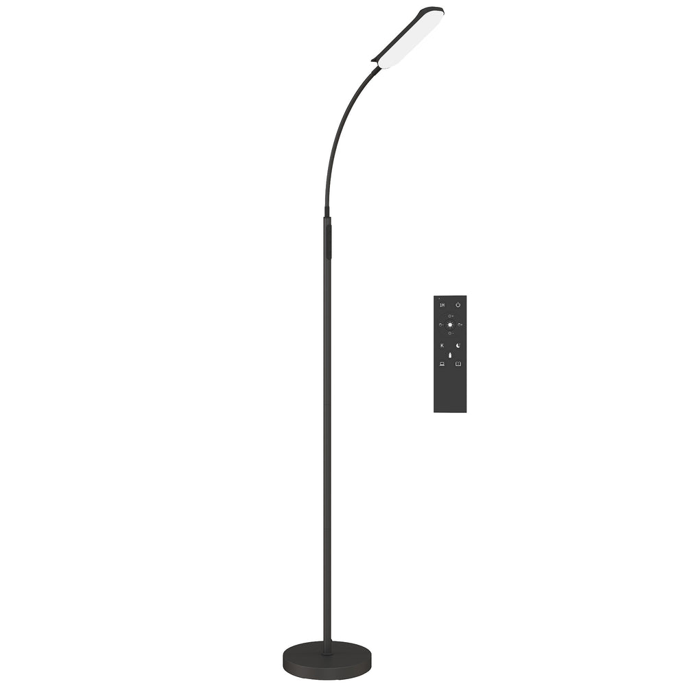 HOMCOM LED Floor Lamp, Standing Lamp with Remote & Touch Control, Stepless Dimmable Colours Temperature & Brightness, 360 degrees Adjustable Gooseneck, 1 Hour Timer, Memory Function for Living Room, Black
