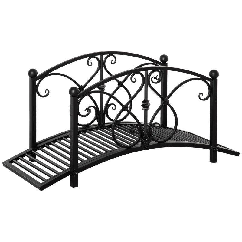 Outsunny Classic Garden Bridge with Safety Railings Arc Footbridge Decorative Pond for Backyard Creek Stream, Black