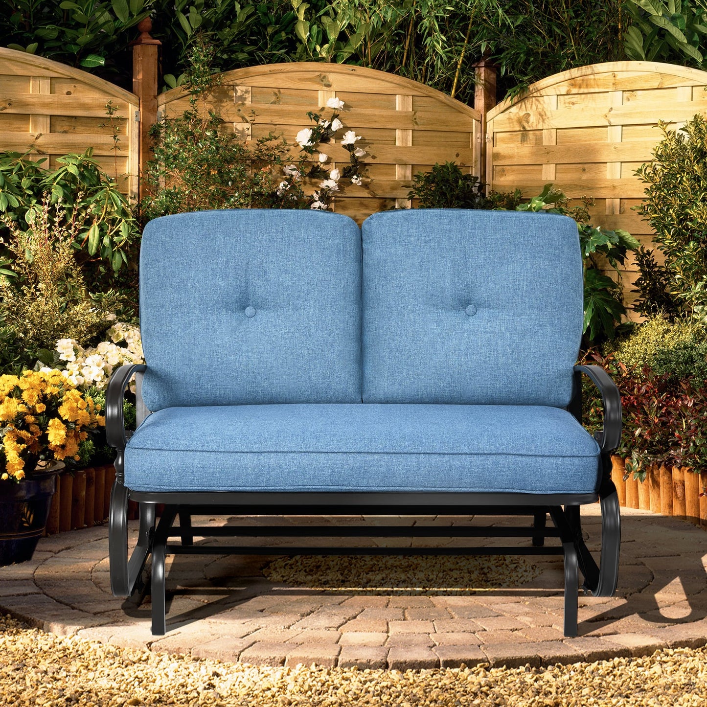 2-Person Patio Glider Chair with Cushions-Navy