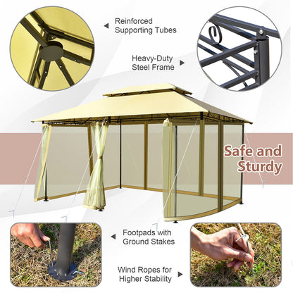 Garden Gazebo with Removable Mesh Side Walls for Patio Backyard -Beige
