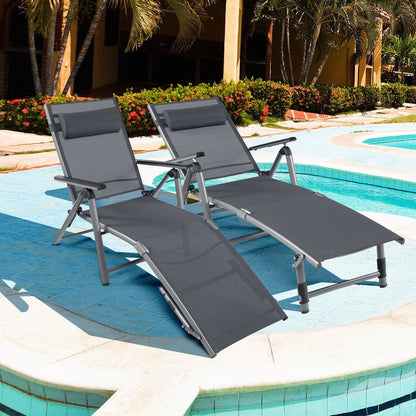 Outdoor Folding Chaise Lounge Chair with 8-Level Adjustable Backrests