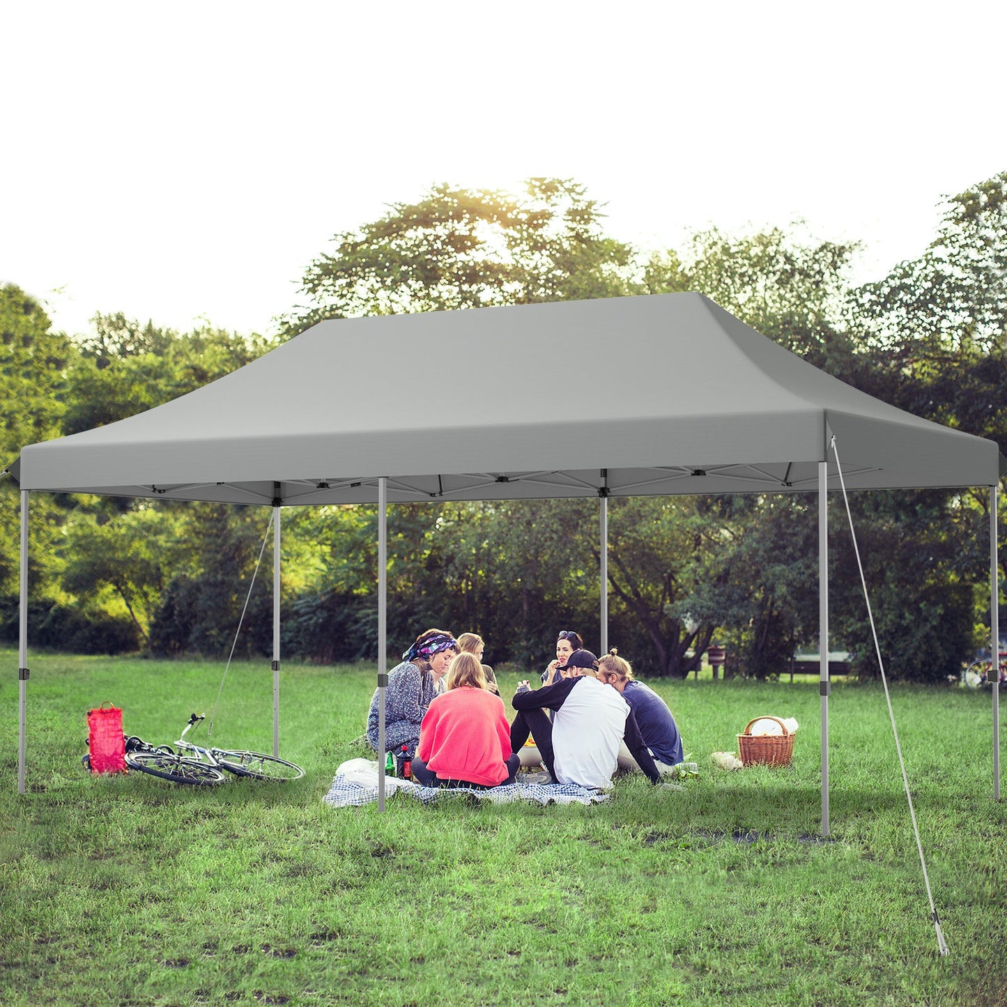 6 x 3m Pop Up Gazebo with 3 Height Positions and Wheeled Storage Bag-Grey