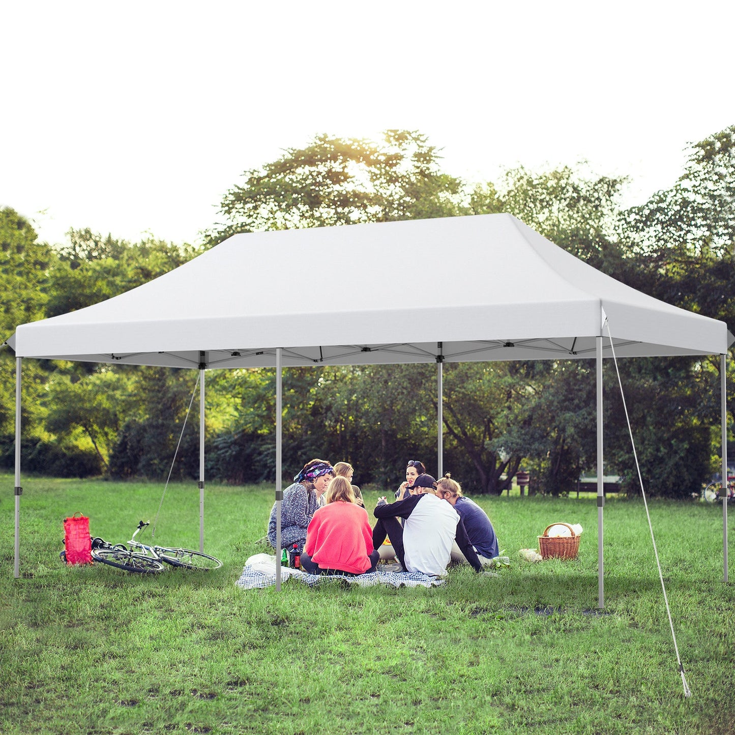 6 x 3m Pop Up Gazebo with 3 Height Positions and Wheeled Storage Bag-White