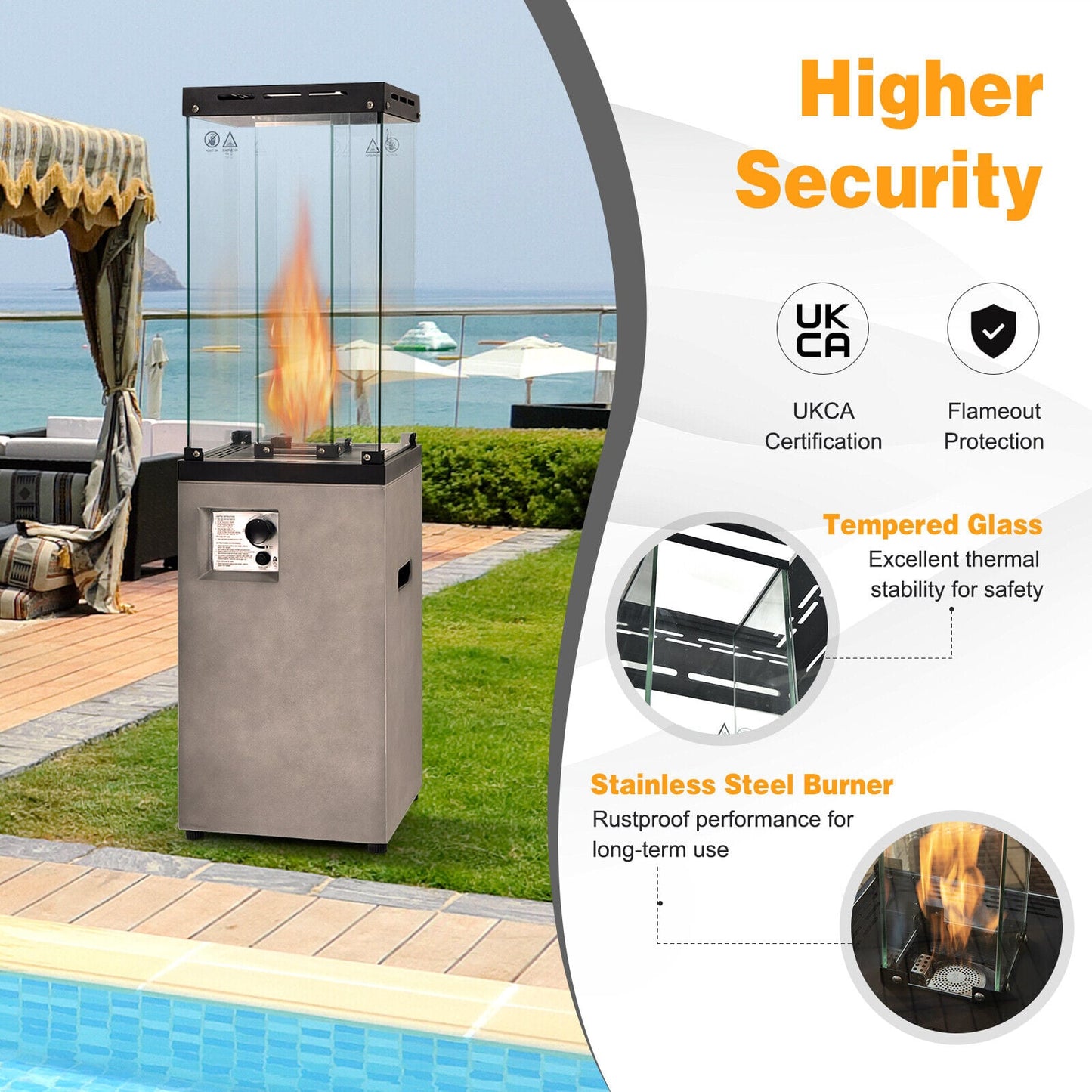 41,000 BTU Propane Patio Heater Outdoor Heater with Lockable Wheels-Grey