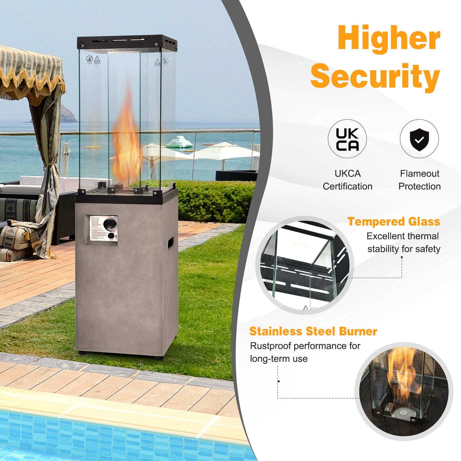 41,000 BTU Propane Patio Heater Outdoor Heater with Lockable Wheels-Grey