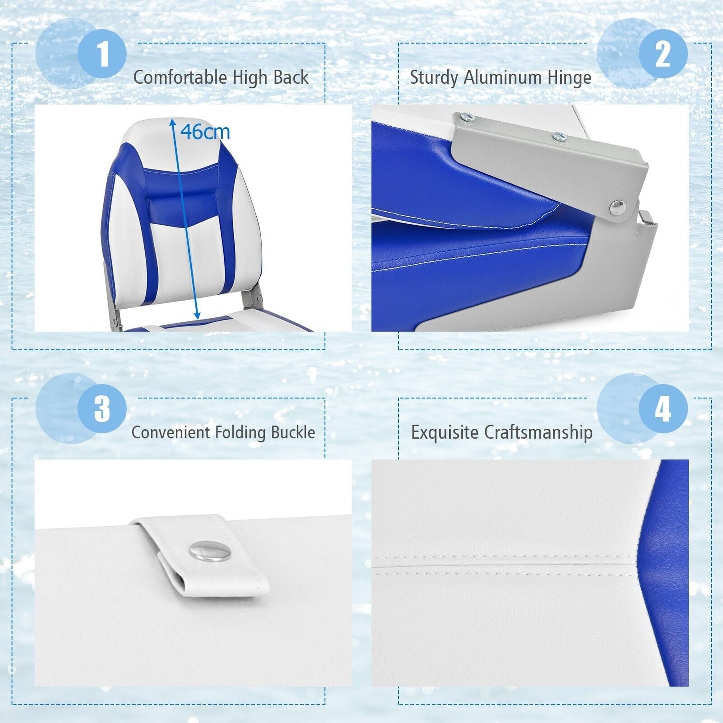 High Back Boat Seat with High-density Sponge Cushion-Blue