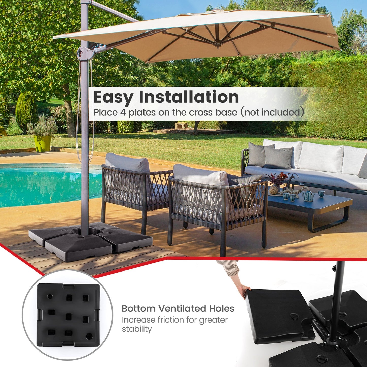 Fillable Round Umbrella Base Stand Heavy-Duty Patio Umbrella Holder