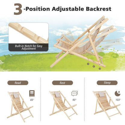 Reclining Lounger with 3 Adjustable Positions and Cushioned Headrest-Natural