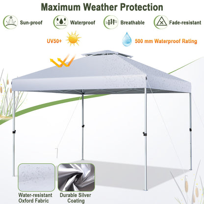 3m x 3m Pop Up Gazebo with Adjustable Height and Double Vented Roof-White