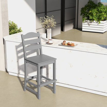 Outdoor HDPE Bar Stool with Backrest and Footrest-Grey