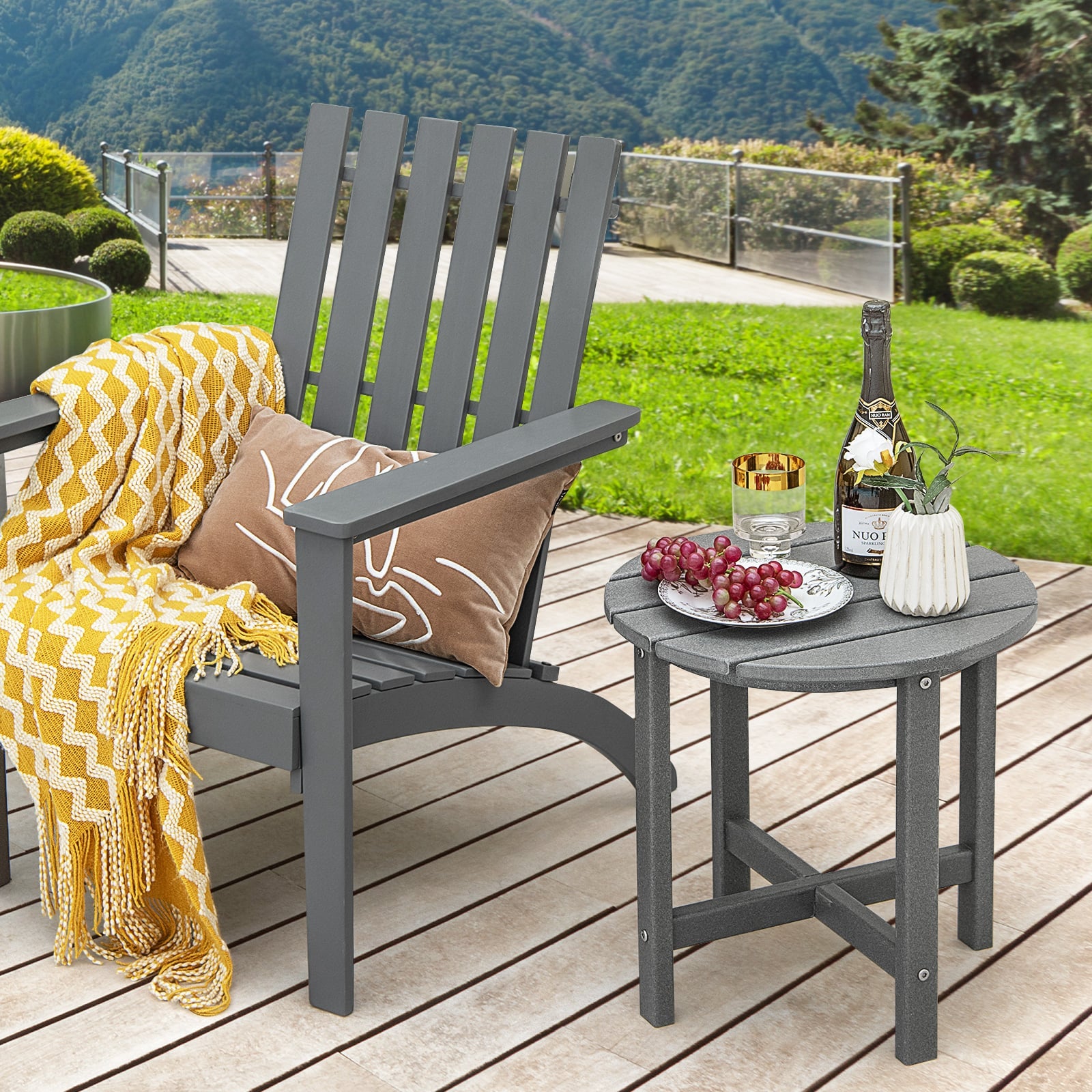 Patio Round HDPE Side Table for Yard Porch Garden-Grey