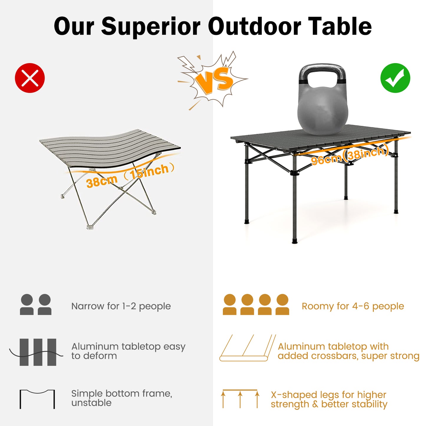 Aluminum Camping Table for 4-6 People-Black