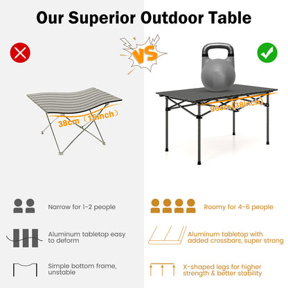 Aluminum Camping Table for 4-6 People-Black