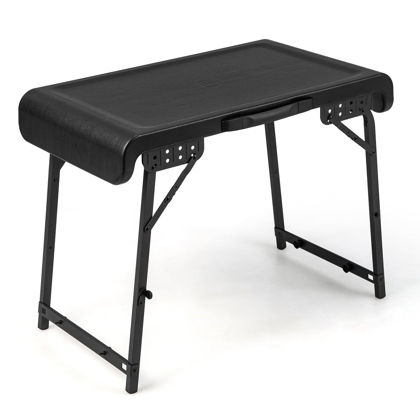 3-Piece Folding Table Stool Set with a Camping Table and 2 Retractable LED Stools-Black
