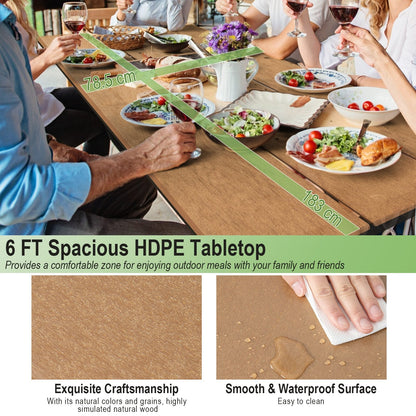 Outdoor Picnic Table Bench Set for 6-8 People-Brown