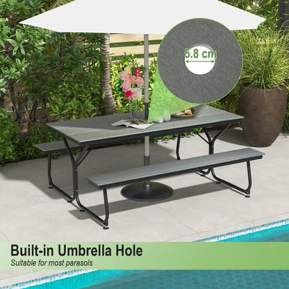 Outdoor Picnic Table Bench Set for 6-8 People-Grey